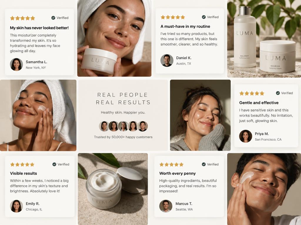Customer review cards, ratings and user generated content